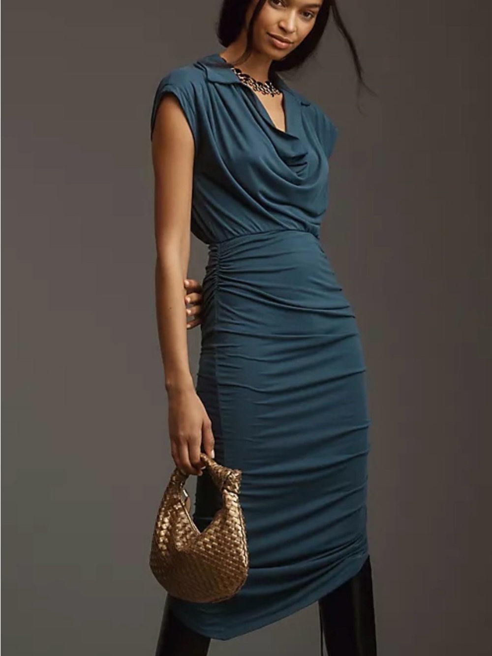 Anthropologie Teal Draped Midi Dress